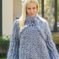 Gray Heavy Mohair Sweater – 40-Strand Extremely Soft Thick Hand-Knitted Jumper T880W