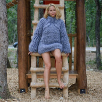 Gray Heavy Mohair Sweater – 40-Strand Extremely Soft Thick Hand-Knitted Jumper T880W