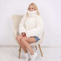 20-Strand Mohair Sweater – Extra Chunky Hand-Knitted Oversized Cable Knit Turtleneck Jumper T1898