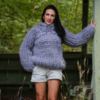 Gray Heavy Mohair Sweater – 40-Strand Extremely Soft Thick Hand-Knitted Jumper T880W
