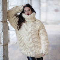20-Strand Thick Mohair Sweater – Hand-Knitted Blue Chunky Cable Knit Jumper T1357