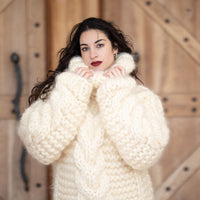 20-Strand Thick Mohair Sweater – Hand-Knitted Blue Chunky Cable Knit Jumper T1357