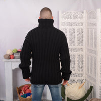 Black Ribbed Wool Sweater – Hand-Knitted Chunky Oversized Turtleneck for Men T711M