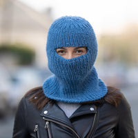 Blue Wool Balaclava – Hand Knitted Slouchy Beanie Ski Mask T1169