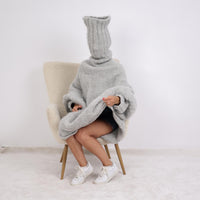 Hand Knitted Alpaca Poncho - 10-Strand Soft Knit with 50cm Turtleneck T1894