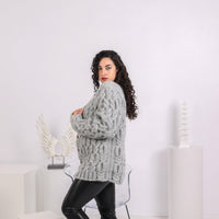 Extra Chunky Gray Cardigan – 10-Strand Hand Knitted Alpaca Merino Wool Blend T1644