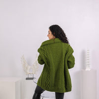 Chunky Wool Cardigan – Hand Knitted 100% Wool Short Jacket T1645