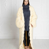 Cream Mohair Cardigan – Hand Knitted Long Oversized Chunky Coat T639W