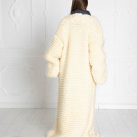 Cream Mohair Cardigan – Hand Knitted Long Oversized Chunky Coat T639W