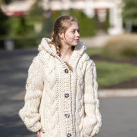 Cream Wool Cardigan – Hand Knitted Cable Knit Sweater T1288