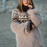 Beige Mohair Sweater – Chunky Hand Knitted Icelandic Wool Jumper T134