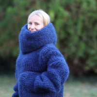 Mohair Wool Sweater Dress with 100 cm Turtleneck with Extra Long Sleeves T1458
