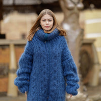 Blue Mohair Catsuit – Fluffy Hand-Knitted 5-Strand Full Body Suit – Soft Cozy One-Piece Knit – T1377