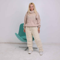 Hand Knitted Alpaca and Wool Rib Pants, Cozy Lounge Trousers T1872