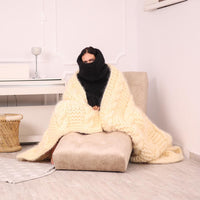 Chunky 25-Strand Mohair Blanket – Extra Large Hand Knitted Cable Knit Throw 200x240 cm T1963