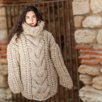 Super Chunky Alpaca Wool Sweater, Hand Knitted 26-Strand Thick Pullover T1392