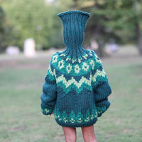 Super Chunky Nordic Wool Sweater with Extra Long Neck, Hand Knitted Icelandic Pullover T1463