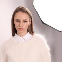 Off White Baby Suri Alpaca Sweater, Fluffy Merino Crewneck, Hand Knitted Soft Jumper T2043