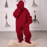Red 20 Strand Mohair Full Body Catsuit with Gloves, Socks and Balaclava, Overall T2057