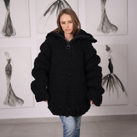 Chunky Yak Wool Cardigan 38-Strand Handknitted Zip Front Knit Jacket T2072