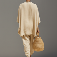 Women's Neutral Linen Set With Asymmetric Hem & Minimalist Design, Sophisticated Daily-Casual Style Set MDZ0501B3I