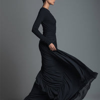 Women's Black Elegant Jersey Knit Ruched Maxi Dress MDA1541H1I