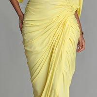 Women's Bright Yellow Drape Comfortable Blended Maxi Dress MDA2811G6I
