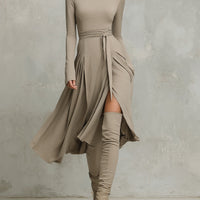 Women’s Elegant Figure-flattering Long Sleeves Knit Blend Midi Dress MDA2446G6I