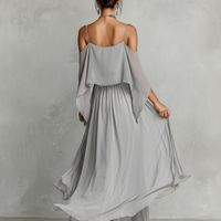 Women's Grey Breathable Chiffon Set With Cold-Shoulder Detail & Flared Silhouette, Contemporary Luxury-Feminine Style Set MDZ2651B6I
