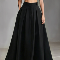 Women's Black Stretch-Knit & Woven Set With Cropped Top & Maxi Dress, Timeless Sleek-Chic Style Set (without Belt) MDZ1412A1I