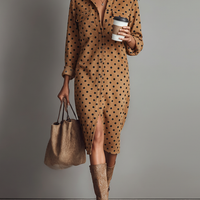 Women's Polka Dot Faux Suede Shirt Midi Dress MDA2622I3Y