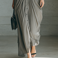 Ladies Lapel Long Sleeve Single Breasted Belt Maxi Dress MDA1758G1Y