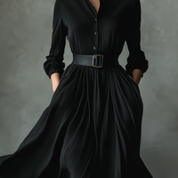 Women's Black Blend Textured Pleated Vintage Maxi Dress MDA0859H8T