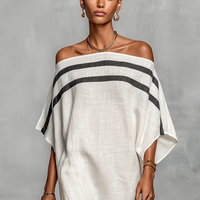 Women's Minimalist Linen Blend Off-the-shoulder Batwing Sleeve Straight-cut Maxi Dress MDZ0949A8Y