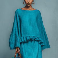 Women's Minimalist Linen Blend Blouse And Straight Skirt Set MDA1655L9Y