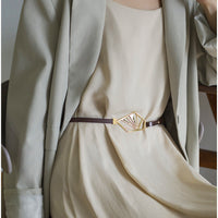 Women's Neutral - Brown Minimalist Leather Geometric Belt MDA0660H5I