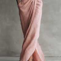 Women's  Pink Minimalist V-neck Linen Blend Maxi Dress MDA1655L0Y