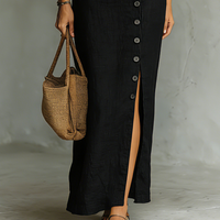 Women's Minimalist Cheongsam Collar Cap Sleeves Side Slit Maxi Dress MDZ0569C3Y