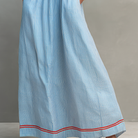 Women's Minimalist Striped Maxi Dress With Red Trim And Spaghetti Straps MDZ2710C3Y