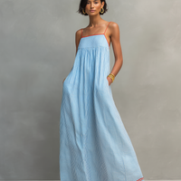 Women's Minimalist Striped Maxi Dress With Red Trim And Spaghetti Straps MDZ2710C3Y