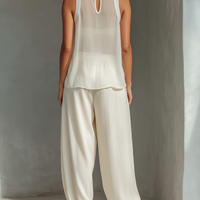 Women’s Cream Sheer Sleeveless High Neck Oversized Flowy Cami Top MDZ3000C3T