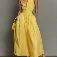 Women's Minimalist Striped Lapel Sleeveless Maxi Dress MDZ1099D5Y