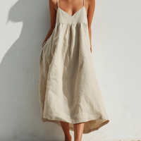 Women's Lightweight Linen Swing Dress With Loose Fit & Asymmetric Hem, Contemporary Effortless-Elegant Style Dress MDZ1369D3LYL