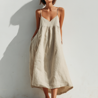 Women's Lightweight Linen Swing Dress With Loose Fit & Asymmetric Hem, Contemporary Effortless-Elegant Style Dress MDZ1369D3LYL