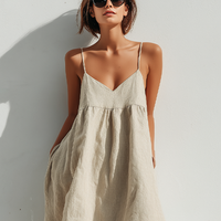 Women's Lightweight Linen Swing Dress With Loose Fit & Asymmetric Hem, Contemporary Effortless-Elegant Style Dress MDZ1369D3LYL