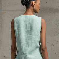 Women's Casual Mint Green Cotton Linen V-Neck Sleeveless Knotted Top MDZ1486D2GMJ