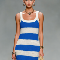Women's Minimalist Striped Knit Midi Dress With Wide Straps MDZ1645D2Y