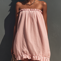 Women’s Blush Pink Linen-Blend Strapless Ruffle Trim Mini Sundress MDZ1722D0T