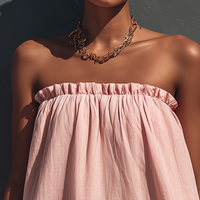 Women’s Blush Pink Linen-Blend Strapless Ruffle Trim Mini Sundress MDZ1722D0T