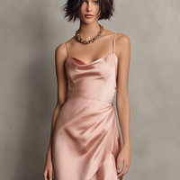 Women's Elegant & Minimalist Satin Midi Dress — Spaghetti Straps, Cowl Neck, And Asymmetrical Hem MDZ2348D8Y